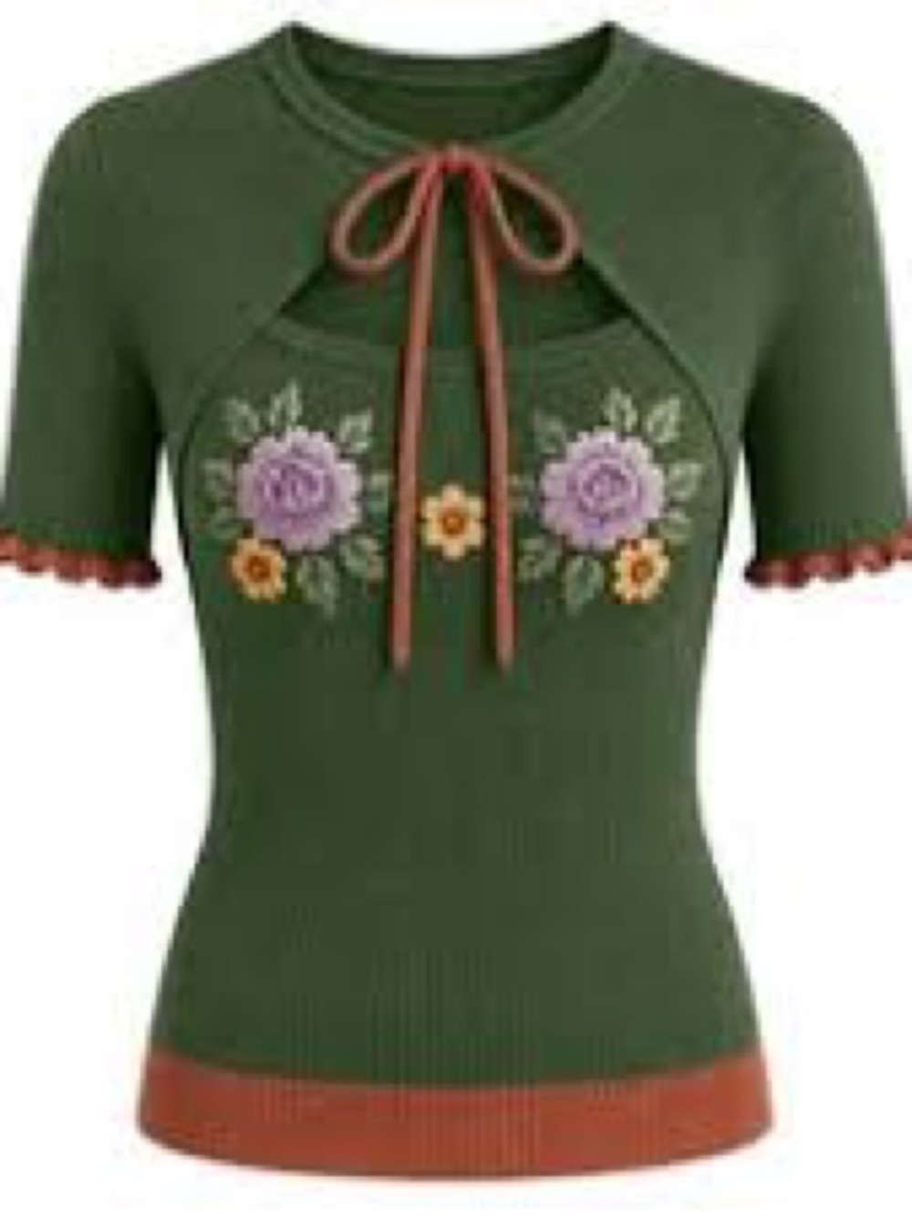 OXKNIT  floral retro jersey ribbed top large NWT